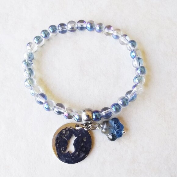 Shimmering Cat Lovers Stretch Bracelet @ 7" Wrists! Cat Lady Paws Pawprints - Picture 1 of 5
